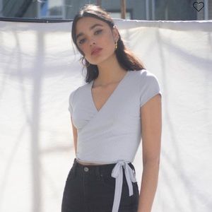 Reformation Flora Wrap Top in Sky Blue